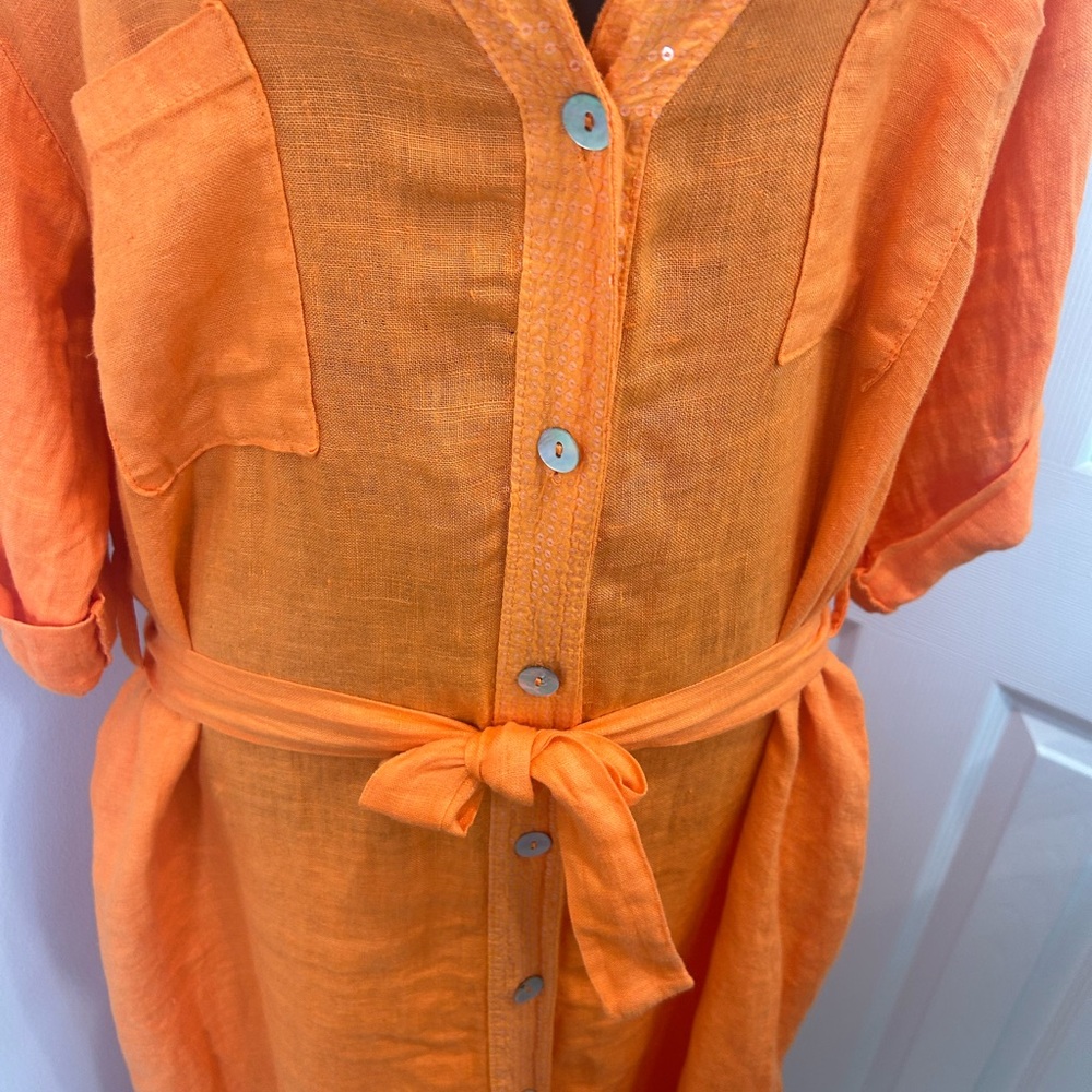 Orange Button-Up Dress with Belt
